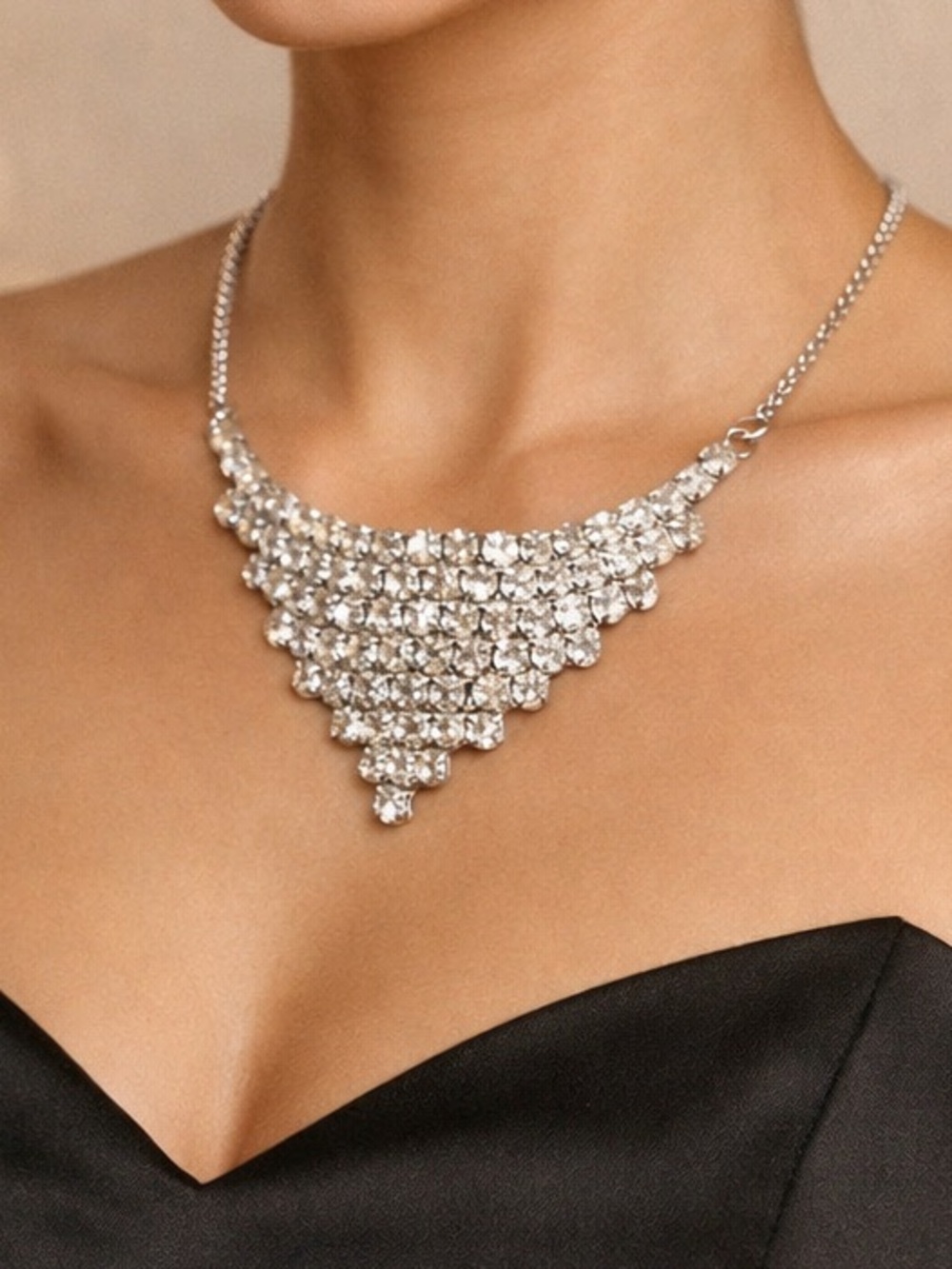 Estate Vintage Rhinestone Cascade Necklace